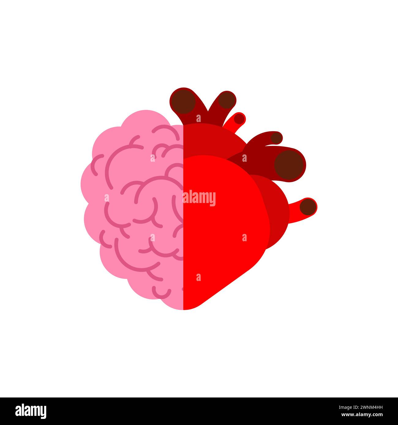 Halb Gehirn und halb Herz. Kombinieren Sie Gefühle und Vernunft. Stock Vektor