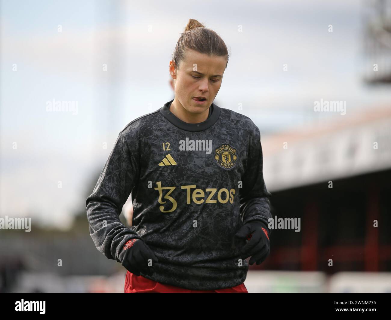 London, Großbritannien. März 2024. London, England, 3. März 2024: Hayley Ladd (12 Manchester United) war vor dem Spiel der Barclays FA Womens Super League zwischen West Ham United und Manchester United im Chigwell Construction Stadium in London. (Jay Patel/SPP) Credit: SPP Sport Press Photo. /Alamy Live News Stockfoto