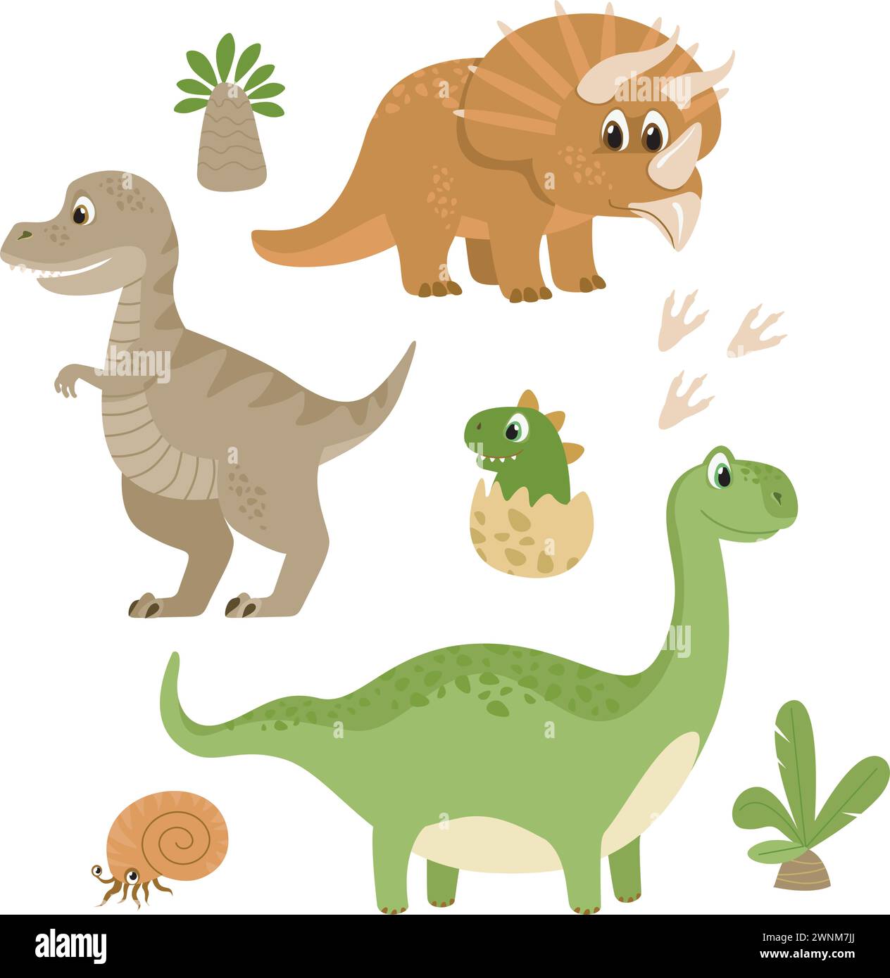 Set mit niedlichen Dinosaurierfiguren im Cartoon-Stil Stock Vektor