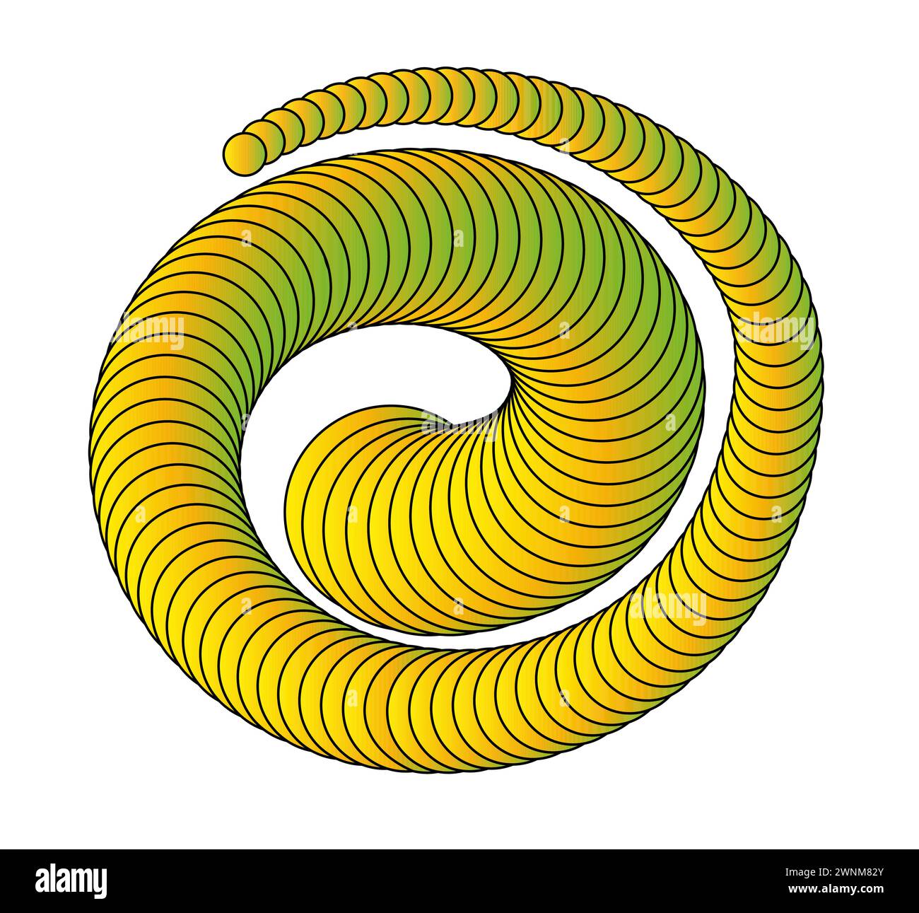 Die Spirale. Die dynamische Form der parallelen Linien erzeugt die Illusion eines Volumens. Ein Designelement für kreative Ideen Stock Vektor