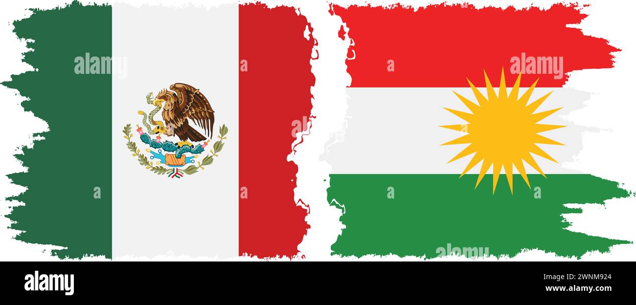 Kurdistan und Mexiko Grunge Flags Verbindung, Vektor Stock Vektor