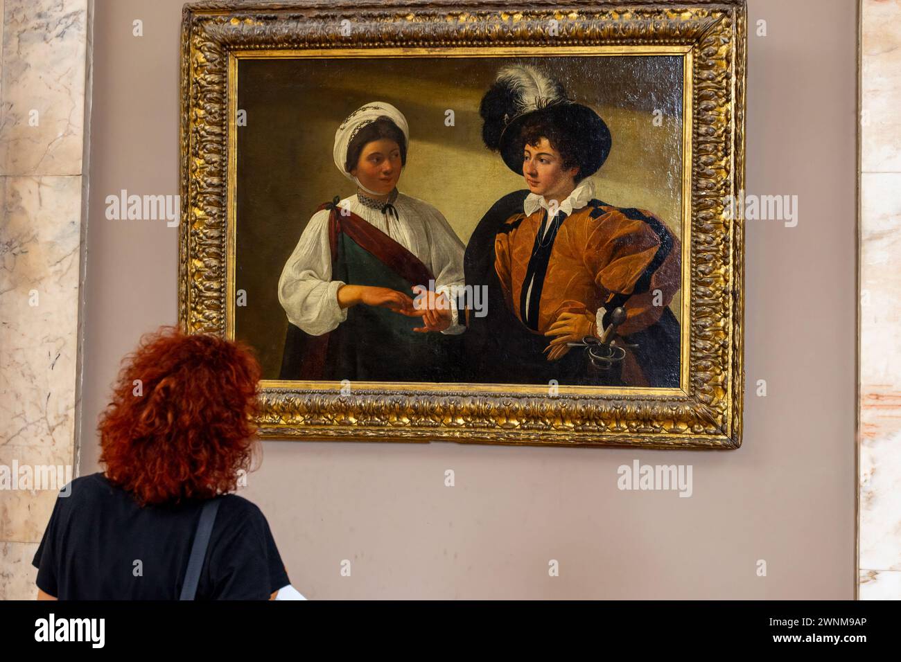 The Fortune Teller, von Caravaggio, ausgestellt im Louvre Museum, Paris, Frankreich Europa, M. R. Stockfoto