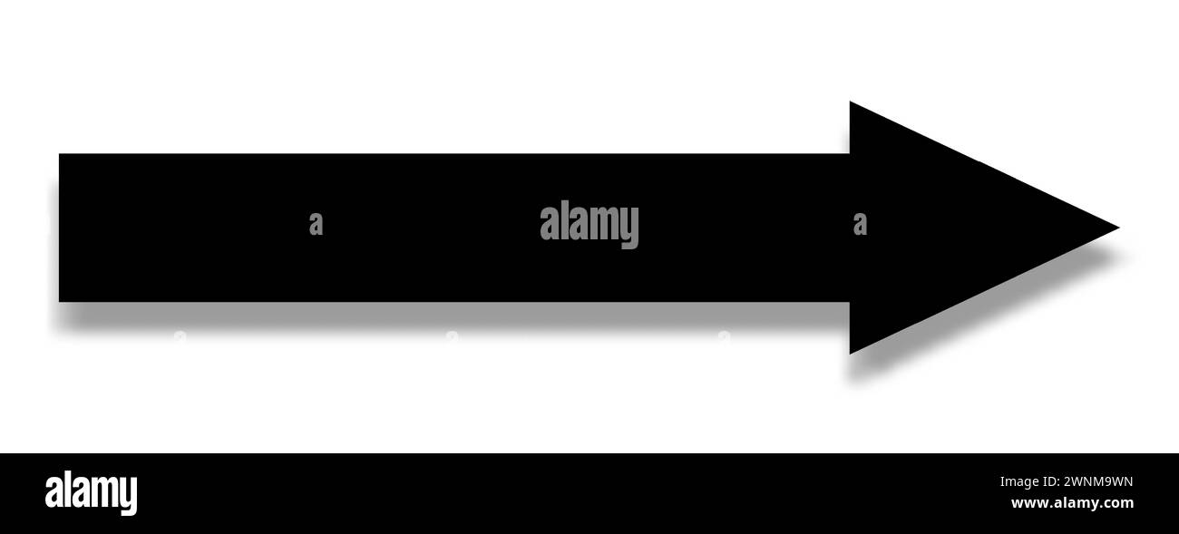Ein großes schwarzes, durchgehend langes Pfeilsymbol, das nach vorne oder rechts zeigt und als Vektorsymbol auf weißem Hintergrund gezeichnet ist. Stock Vektor