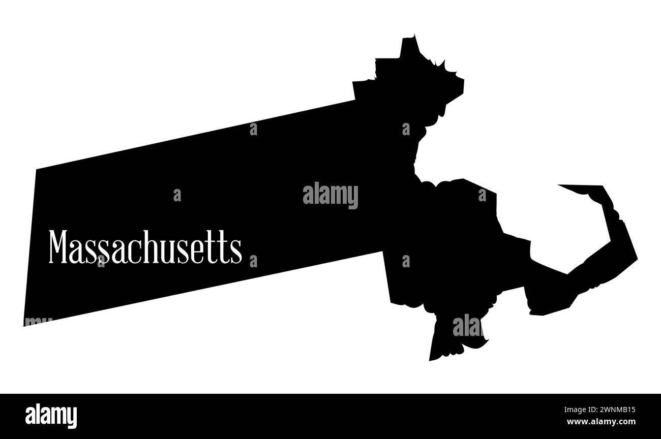 State Silhouette Karte Umriss von Massachusetts auf weißem Hintergrund Stockfoto