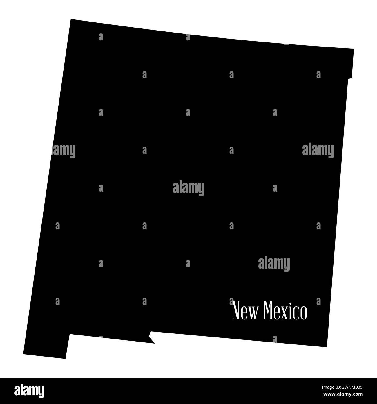 Umrisse die Silhouettenkarte des Bundesstaates New Mexico auf weißem Hintergrund Stockfoto