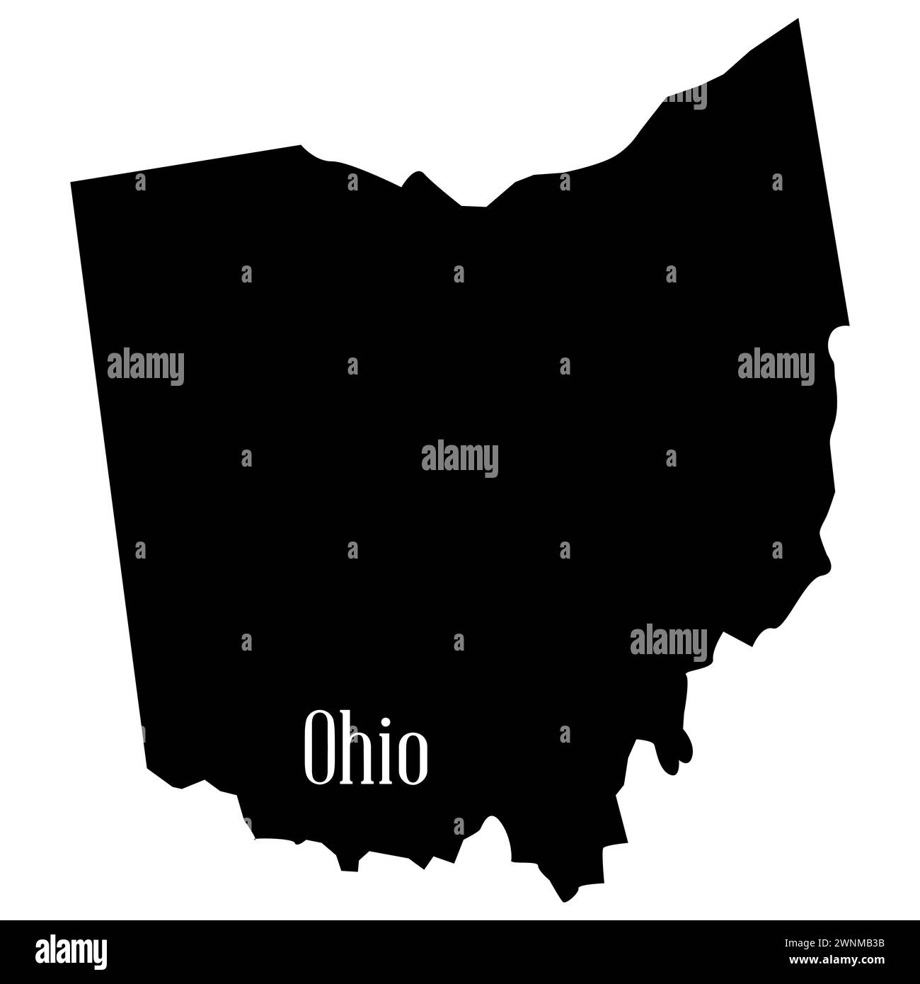 Umrisskarte des Bundesstaates Ohio auf weißem Hintergrund Stockfoto