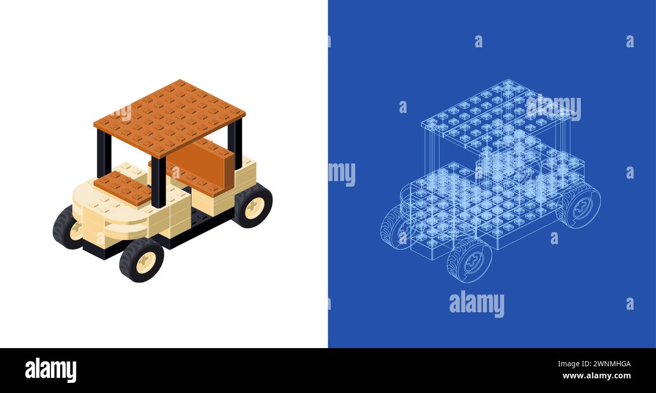 Golfwagen-Projekt zum Drucken und Dekorieren. Vektor-Clipart. Stock Vektor