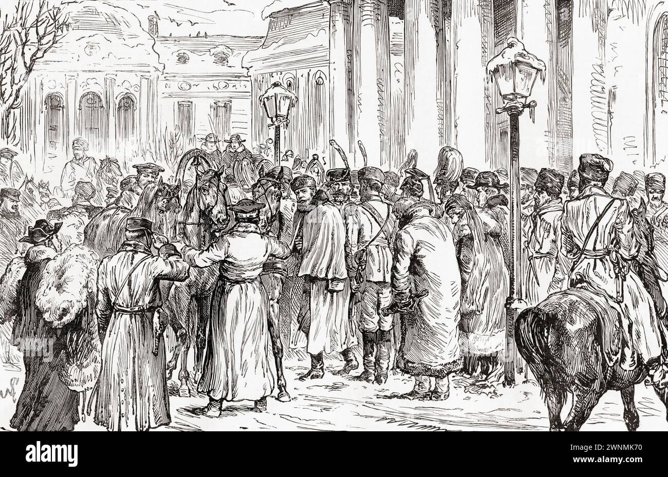 Der versuchte Mordversuch auf Zar Alexander III., vor der Zitadellenkirche, Sankt Petersburg, Russland, 1887. From the London Illustrated News, veröffentlicht am 26. März 1887. Stockfoto