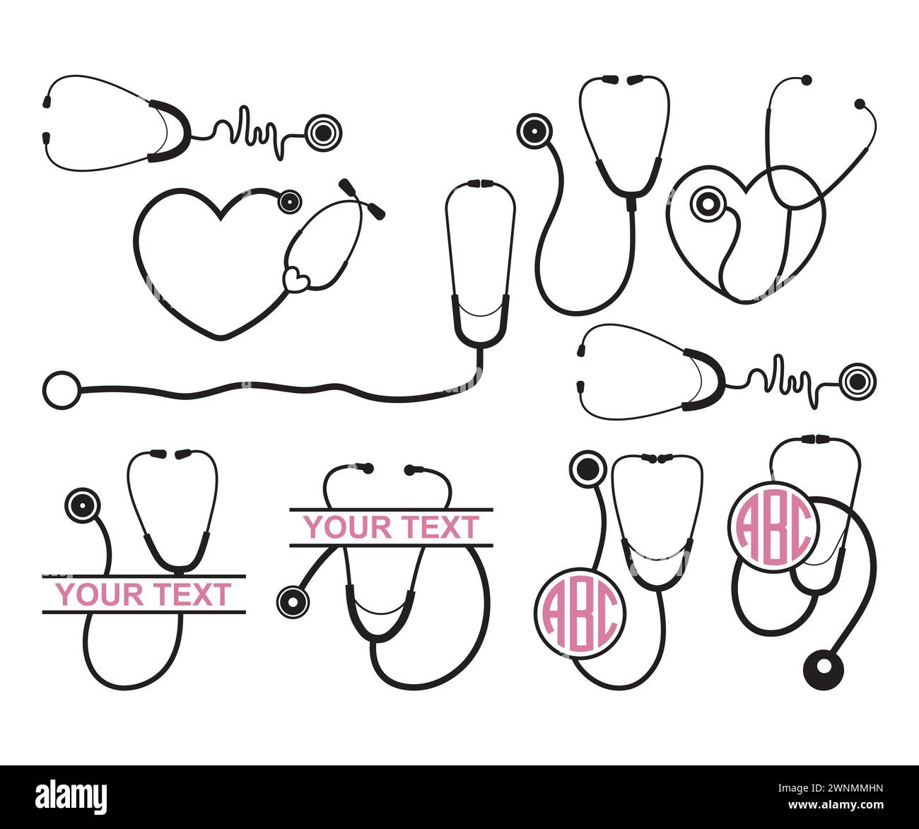 Stethoskop Vektor, Stethoskop Monogramm, Herz Stethoskop SVG, Stethoskop Heartbeat, Krankenpflege Leben, Medizinischer Vektor, Heartbeat Svg Stethoskop Stock Vektor