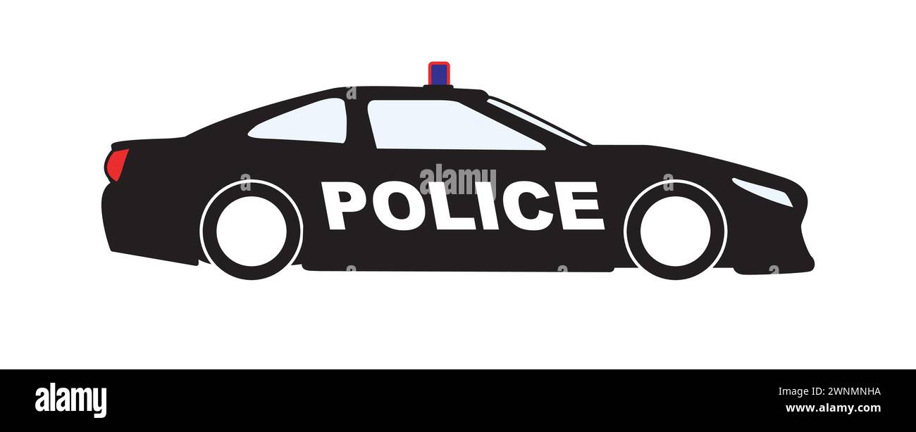Ein typischer Sicherheitswagen der Polizei in schwarzer Umrandung auf weißem Hintergrund mit dem Text Polizei Stock Vektor