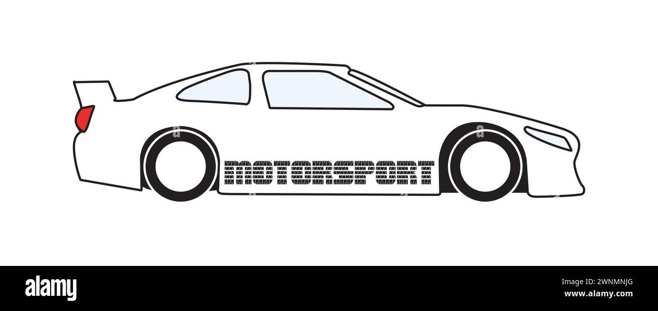 Ein typisches Sicherheitsfahrzeug der Motorsportlimousine in schwarzer Umrandung auf weißem Hintergrund mit dem Text Motorsport Stock Vektor