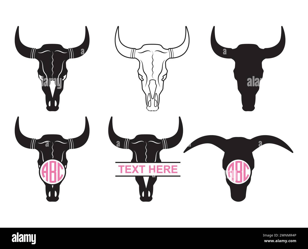 Bullenschädel Vektor, Bullenschädel Bundle, Bullenschädel Vektor, Bullenschädel Split, Bullenschädel Silhouette, Bullenschädel Vektor, Hörner, Hörner Vektor Stock Vektor