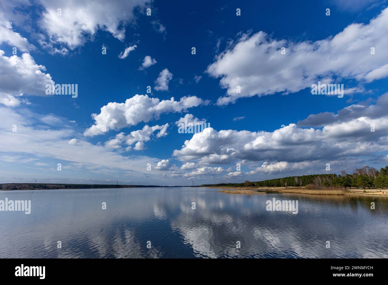 Wasserreservoir in Poraj im Frühling auf einem See in Polen Stockfoto