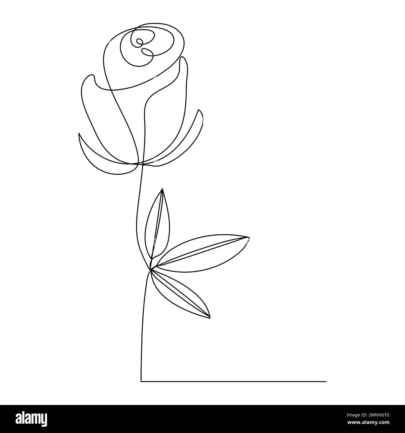 Durchgehende einzelne Linie mit einer Rose Blume, handgezeichnete Bildsilhouette. Strichkunst-Kritzeleien Stock Vektor