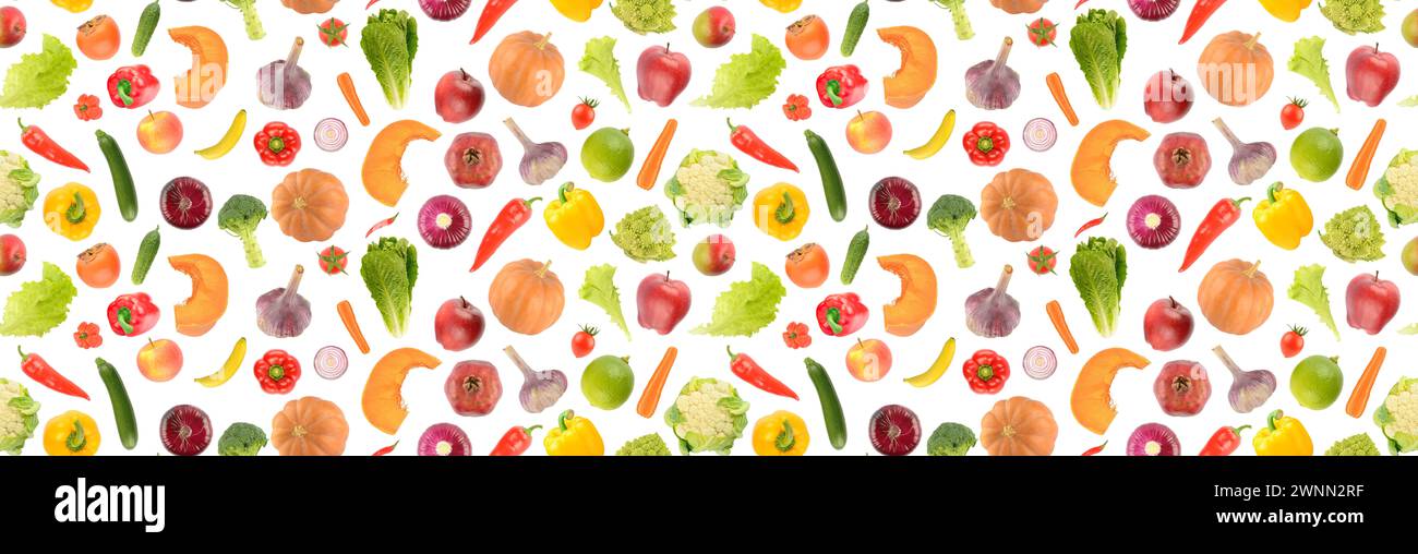 Obst Gemüse nahtlose Muster isoliert auf weißem Hintergrund. Stockfoto