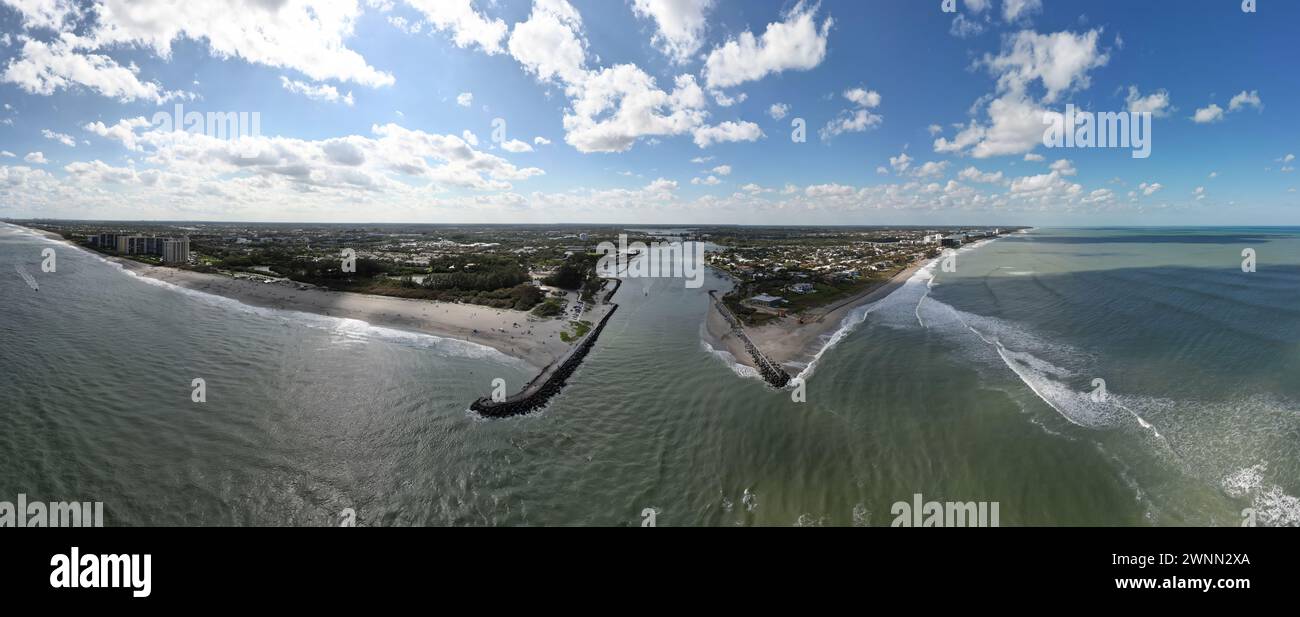 Eine Luftaufnahme des Jupiter Inlet in Florida, USA Stockfoto