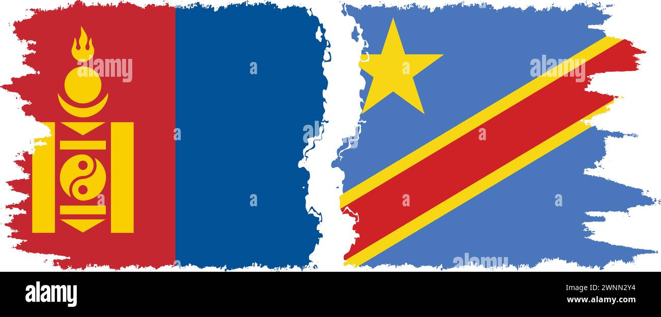 Kongo - Kinshasa und Mongolei Grunge Flags Verbindung, Vektor Stock Vektor