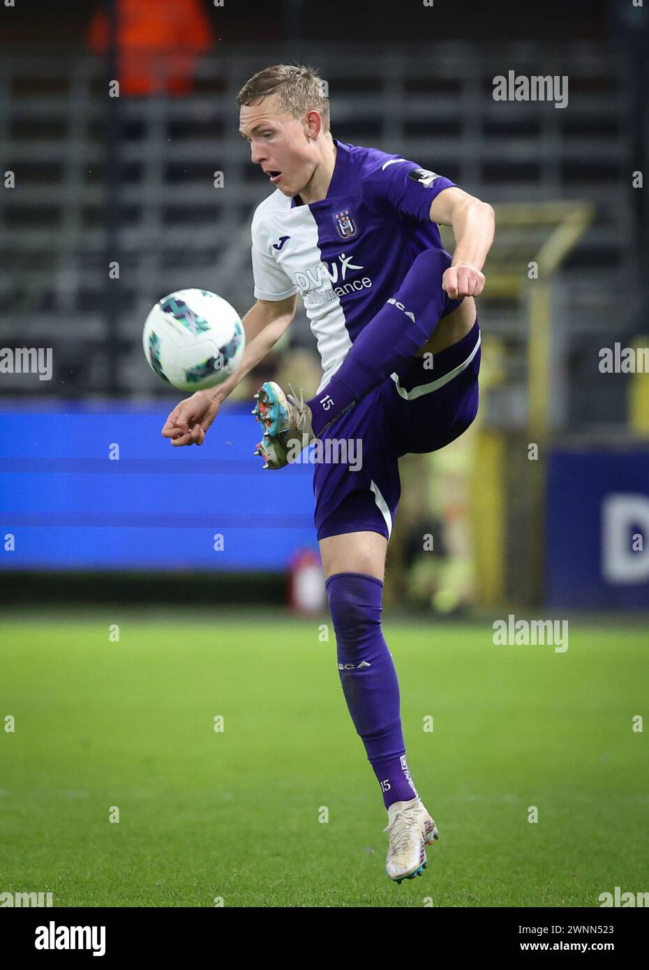 Brüssel, Belgien März 2024. Anderlechts Ludwig Augustinsson wurde während eines Fußballspiels zwischen RSC Anderlecht und KAS Eupen am Sonntag, den 3. März 2024 in Brüssel, am 28. Tag der ersten Liga der Jupiler Pro League 2023-2024, in Aktion dargestellt. BELGA PHOTO VIRGINIE LEFOUR Credit: Belga News Agency/Alamy Live News Stockfoto
