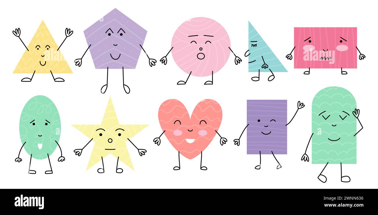 Lustiges farbenfrohes geometrisches Grundfigurensatz Stock Vektor