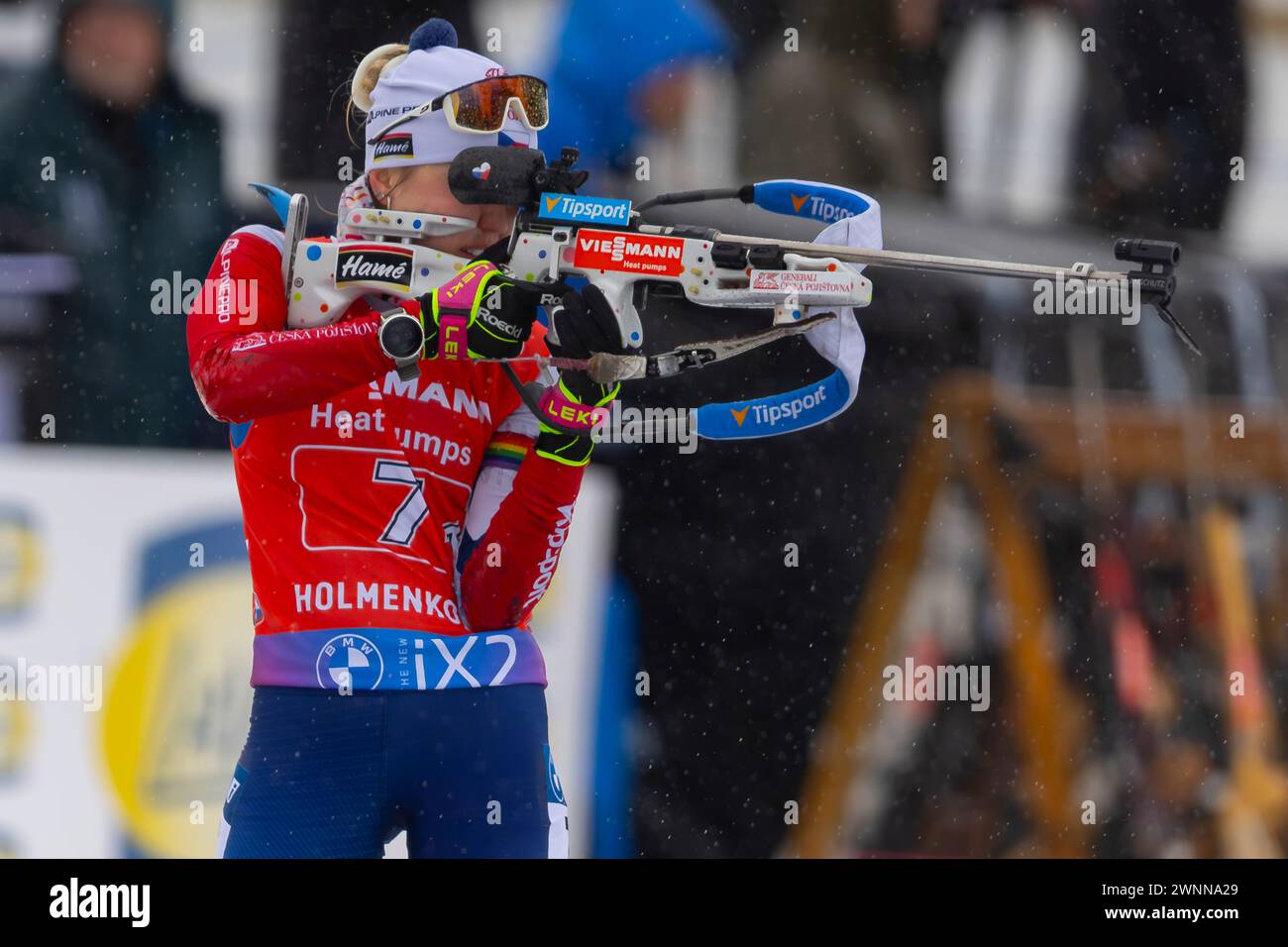 Oslo, Norwegen 03. März 2024, Markets Davidova aus Tschechien nimmt am gemischten Staffelwettbewerb des BMW IBU World Cup Biathlon in Holmenkollen Oslo, Norwegen, Teil. Quelle: Nigel Waldron/Alamy Live News Stockfoto