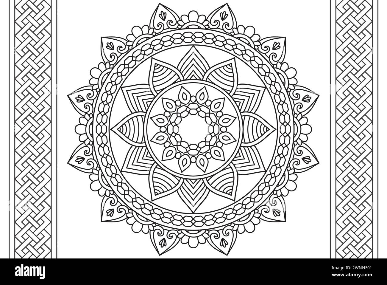 Kreismuster. Mandala Malseite für Kinder und Erwachsene. Dekorative Ornamente im ethnisch-orientalischen Stil. Isoliert auf weißem Hintergrund. Linearzeichnung Malseite Entspannung und Meditation. Vektor Stock Vektor