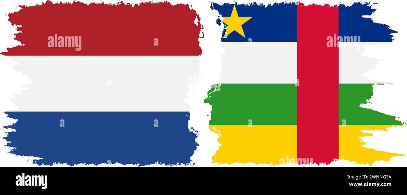 Zentralafrikanische Republik und Niederlande Grunge Flaggen Verbindung, Vektor Stock Vektor