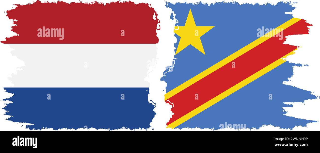 Kongo - Kinshasa und Niederlande Grunge Flags Verbindung, Vektor Stock Vektor