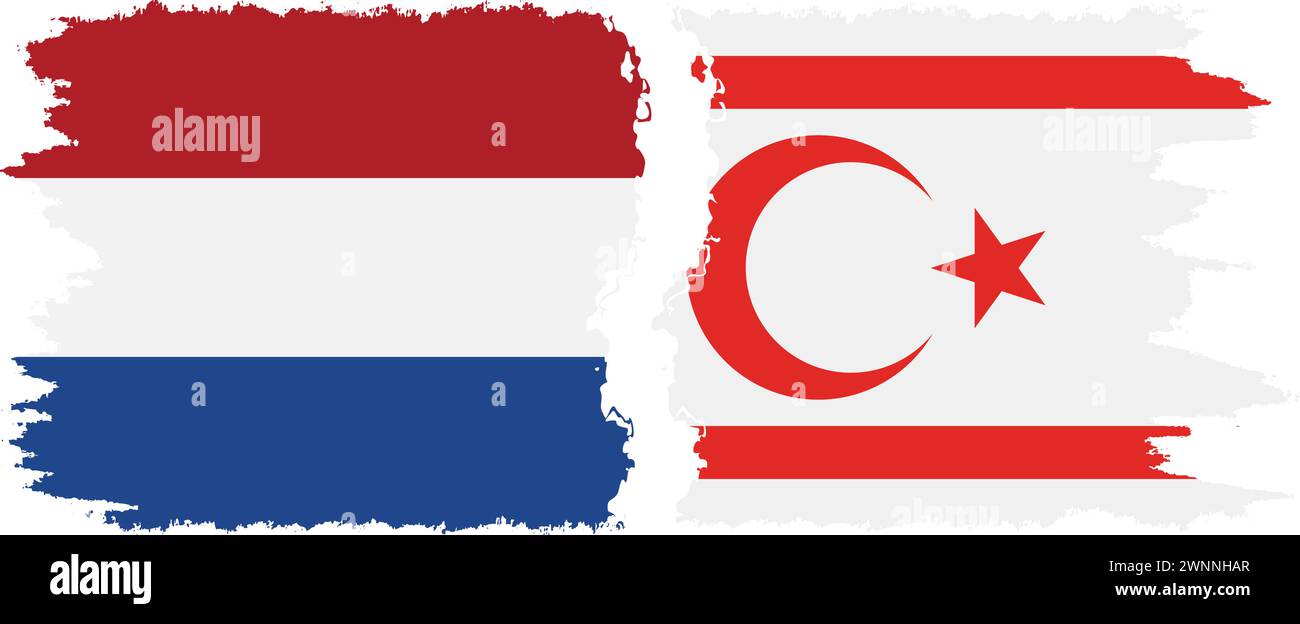 Türkische Republik Nordzypern und Niederlande Grunge Flaggen Verbindung, Vektor Stock Vektor