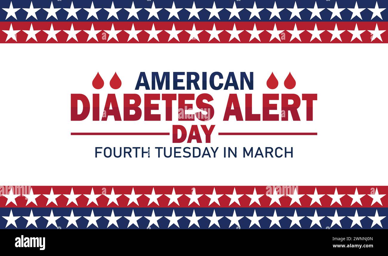 American Diabetes Alert Day. Vierter Dienstag Im März. Urlaubskonzept. Vorlage für Hintergrund, Banner, Karte, Poster mit Textbeschriftung Stock Vektor