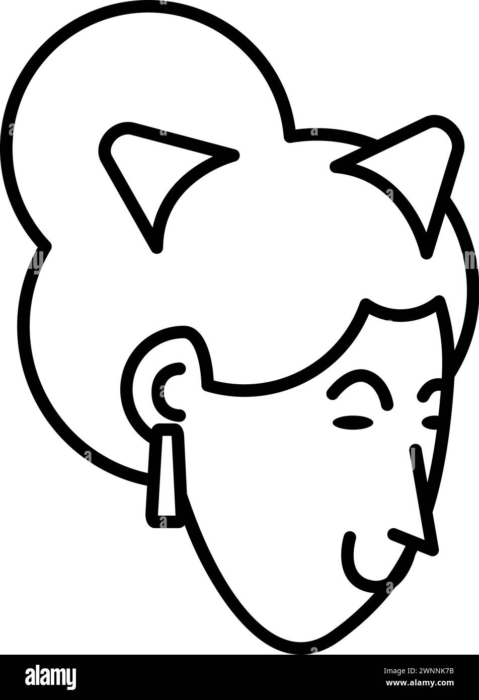 Gesicht einer erwachsenen Frau mit dekorativen Katzenohren auf dem Kopf, Geburtstagsfeiersymbol. Festliche Frau in Katzenohren zur Gestaltung des Kinderunterhaltungs-Zentrums. Si Stock Vektor