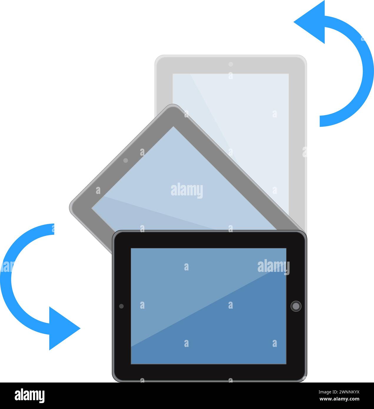 Tablet-PC-Bildschirm wird gedreht. Einfache visuelle Anleitung zur Verwendung Ihres digitalen Tablets für die Bilddrehung in die horizontale Position. Flacher Vektor isoliert auf W Stock Vektor