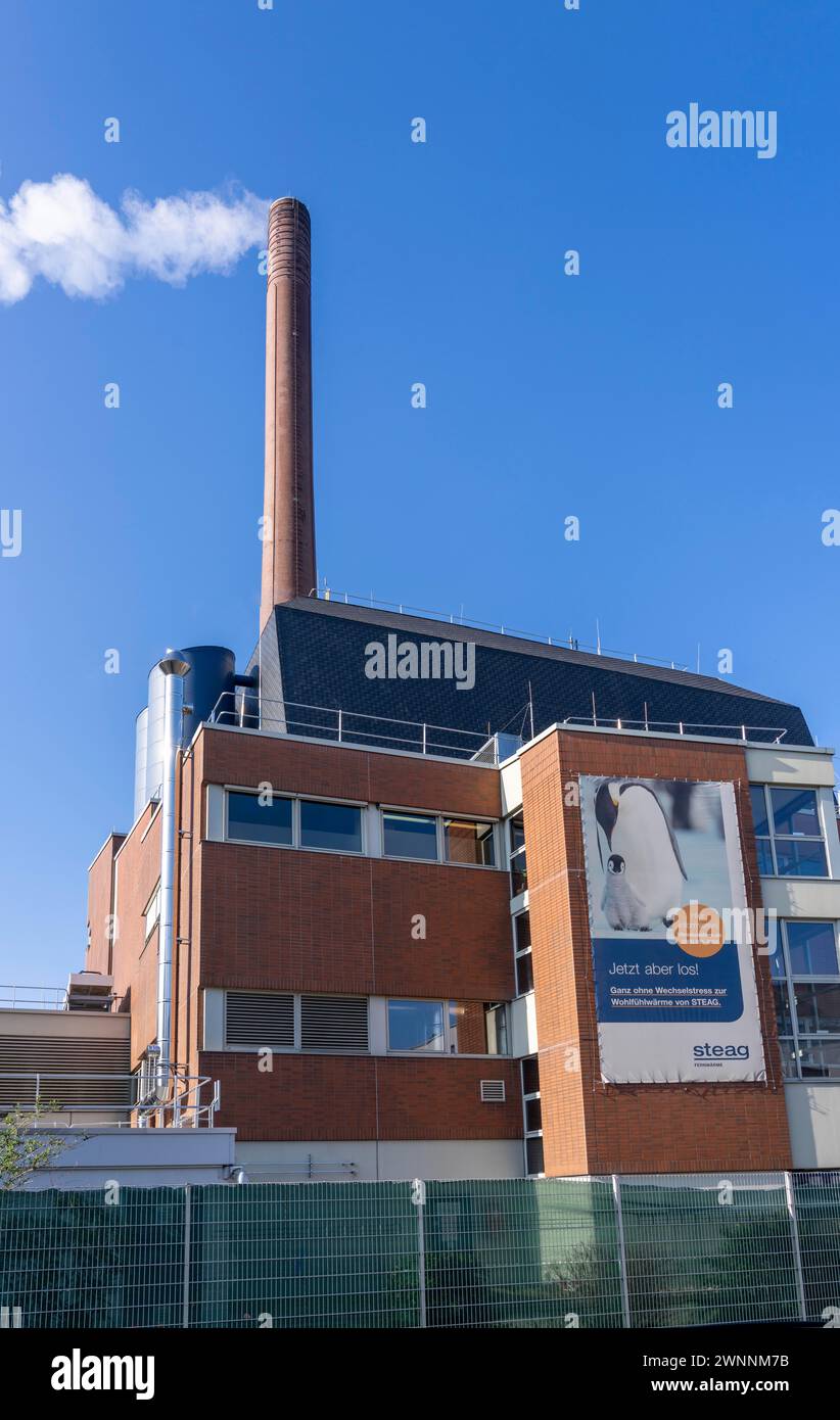 Das Igony-Heizwerk in Essen-Rüttenscheid, ein mit Erdgas betriebenes Fernwärmewerk, das das Universitätsklinikum Essen, das Alfr, versorgt Stockfoto
