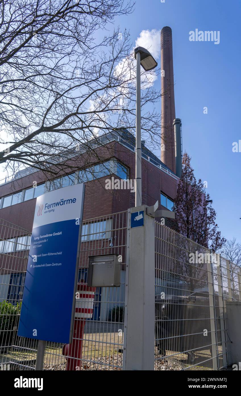 Das Igony-Heizwerk in Essen-Rüttenscheid, ein mit Erdgas betriebenes Fernwärmewerk, das das Universitätsklinikum Essen, das Alfr, versorgt Stockfoto