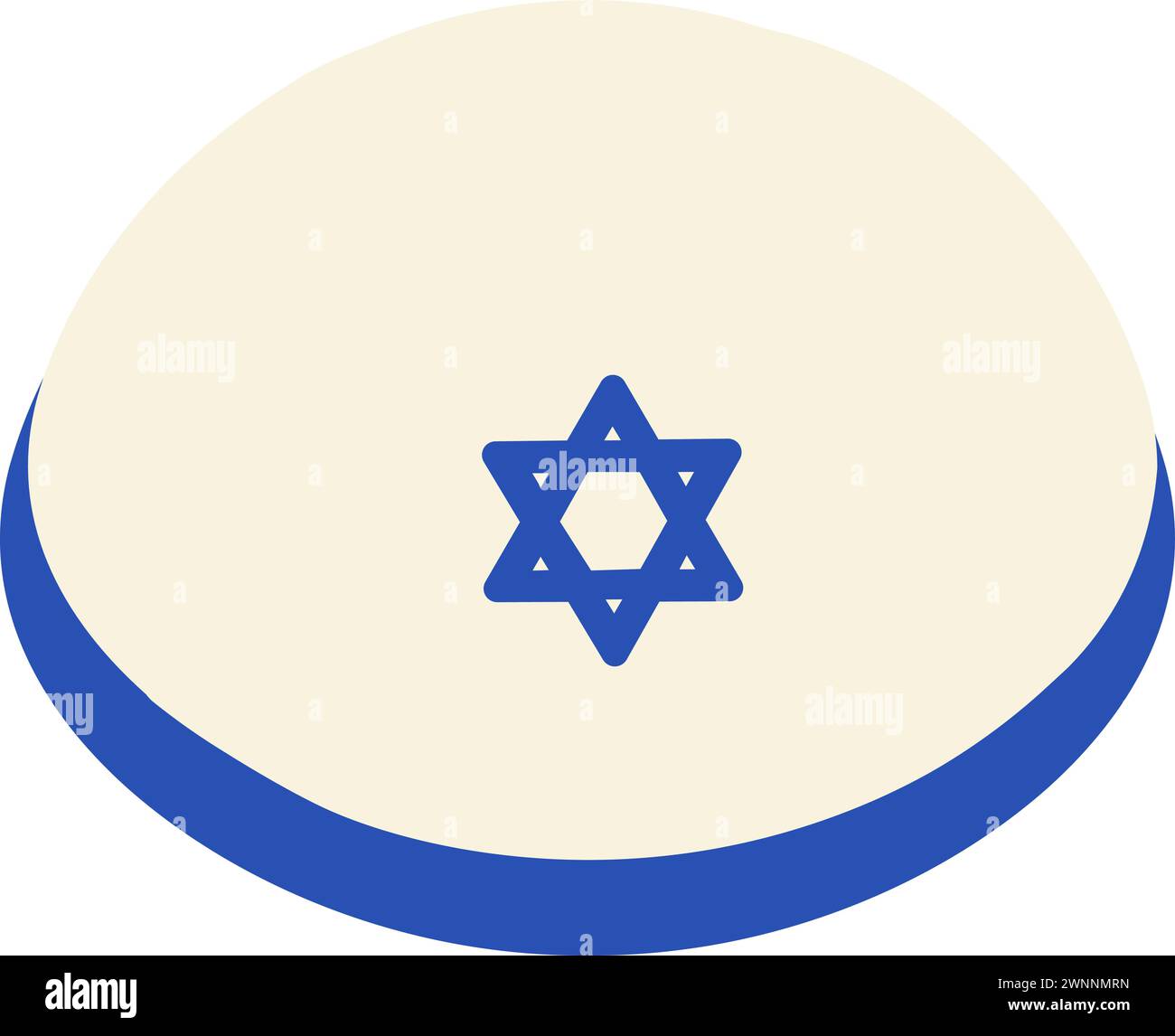 Jüdischer Kipa-Kopfschmuck. Festliches Festmilchelement, Attribut des jüdischen Feiertags. Cartoon flache Vektor-Symbol in nationalen Farben der israelischen Flagge isolieren Stock Vektor