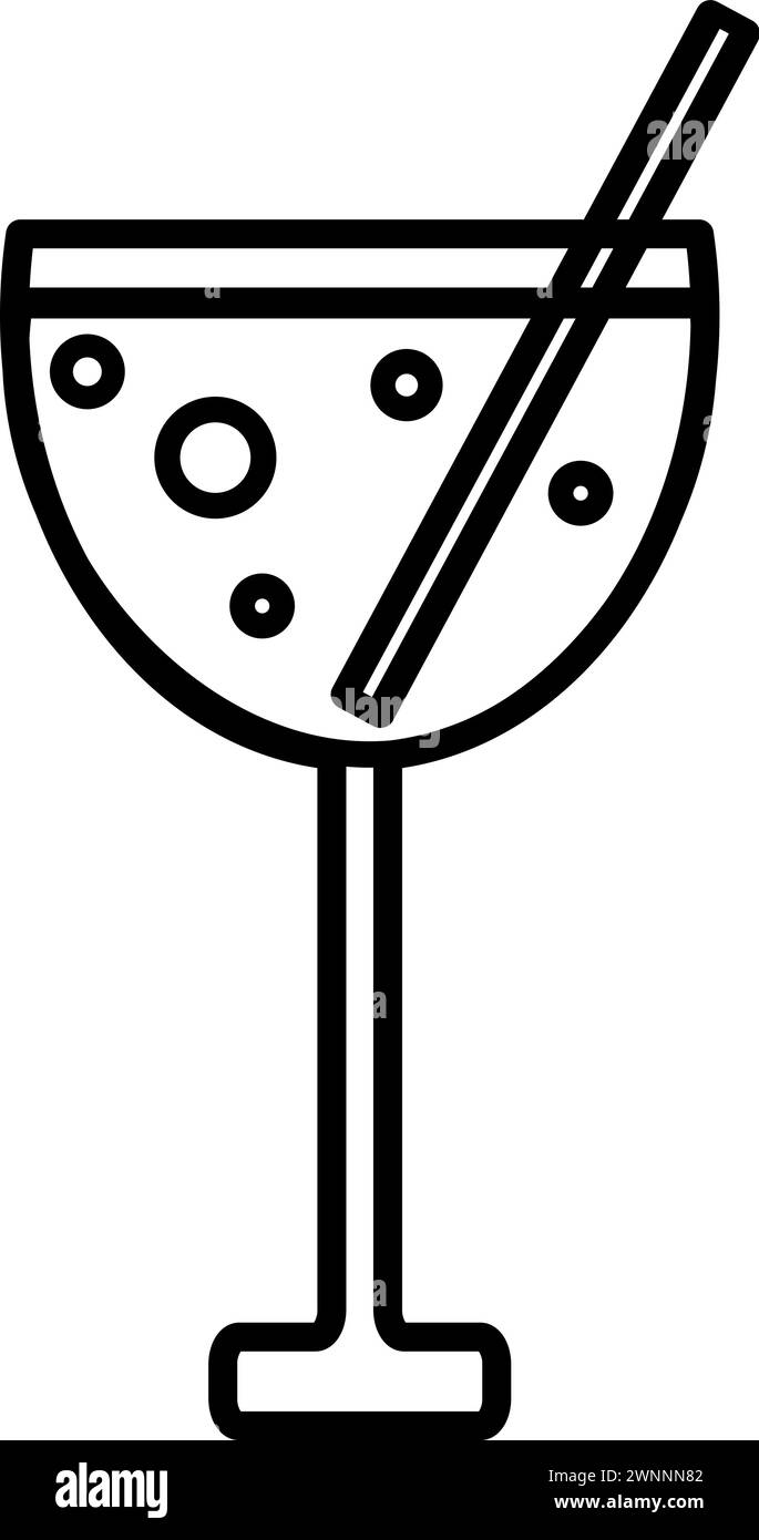 Kohlensäurehaltiger Fruchtgetränk-Cocktail im hohen Glas mit Strohhalm, Symbol für Geburtstagsfeier. Beschreibung des festlichen Getränks für die Gestaltung des Kinderunterhaltungs-Zentrums. Stock Vektor