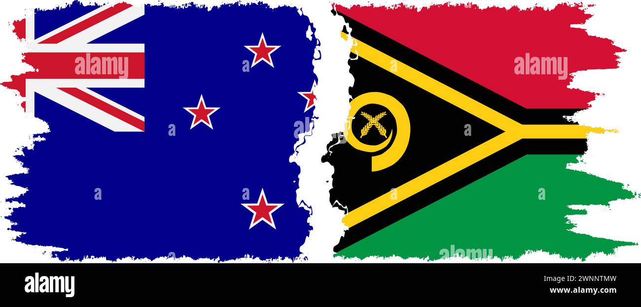 Vanuatu und Neuseeland Grunge Flags Verbindung, Vektor Stock Vektor