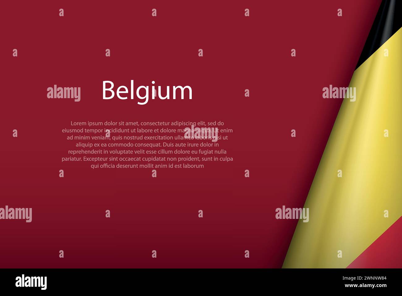 Belgische Nationalflagge isoliert auf dunklem Hintergrund mit Copyspace Stock Vektor