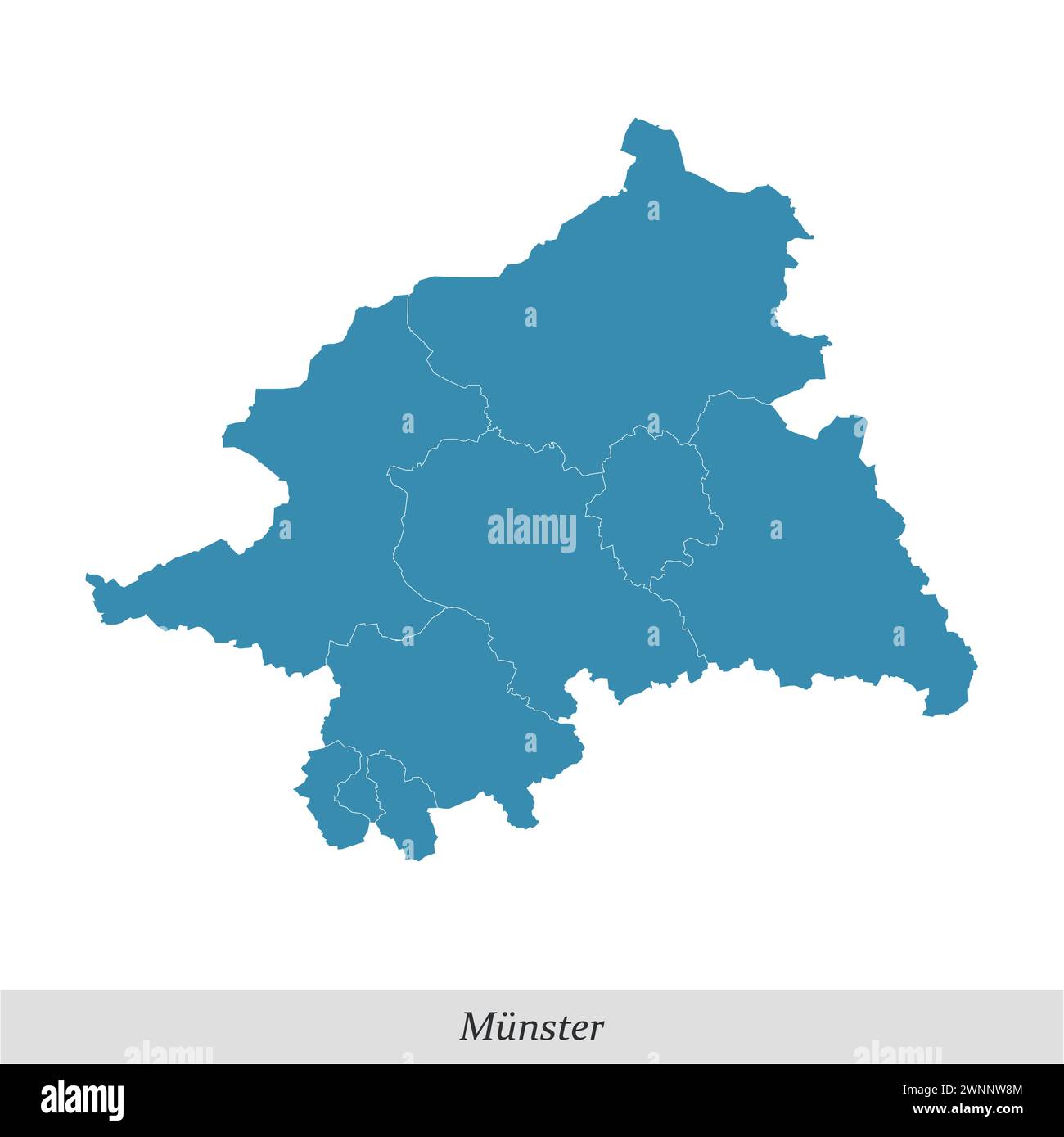 Die Landkarte Münster ist eine Region im Bundesland Nordrhein-Westfalen mit Grenzgemeinden Stock Vektor