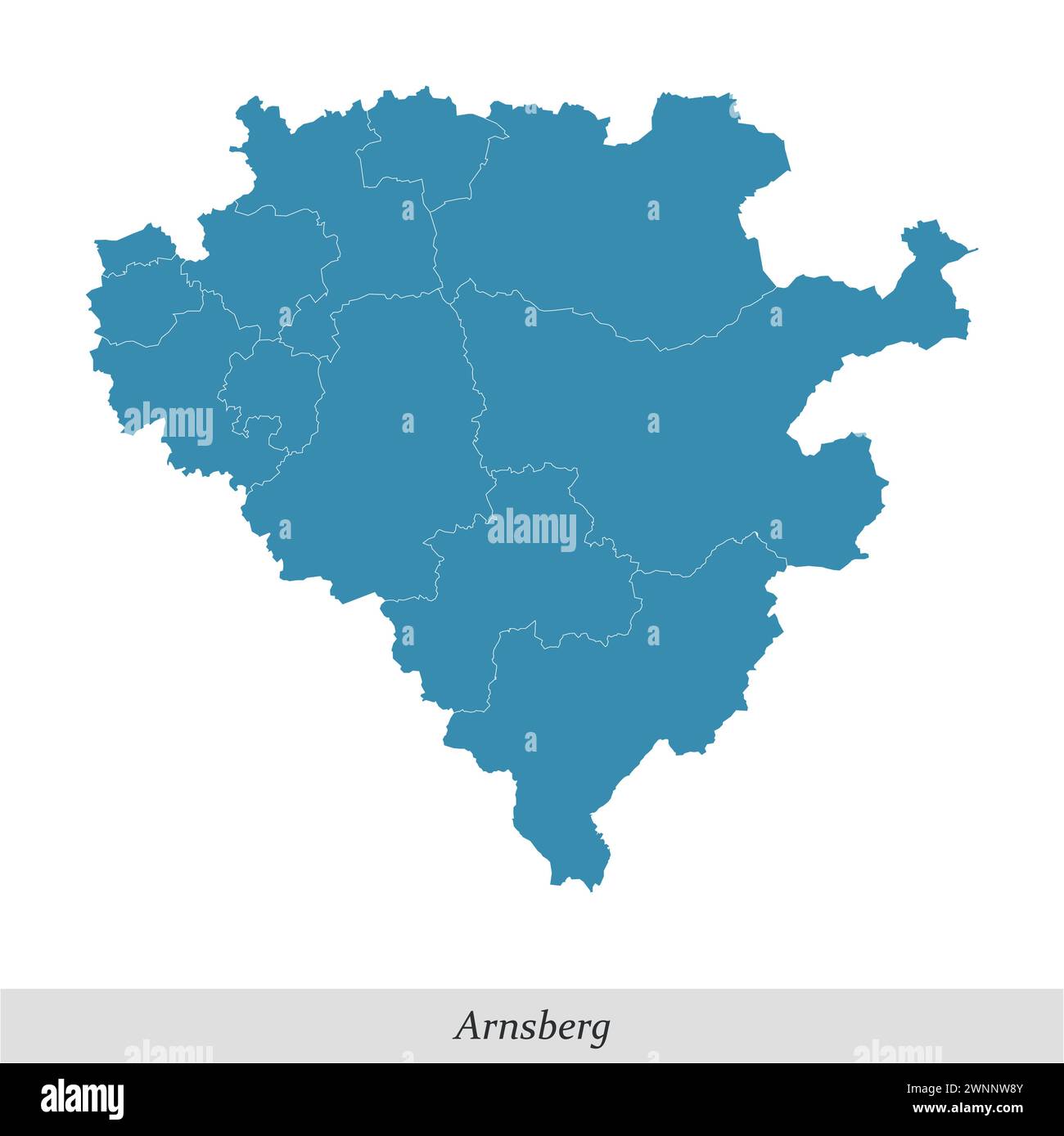 Karte Arnsberg ist eine Region im Bundesland Nordrhein-Westfalen mit Grenzgemeinden Stock Vektor