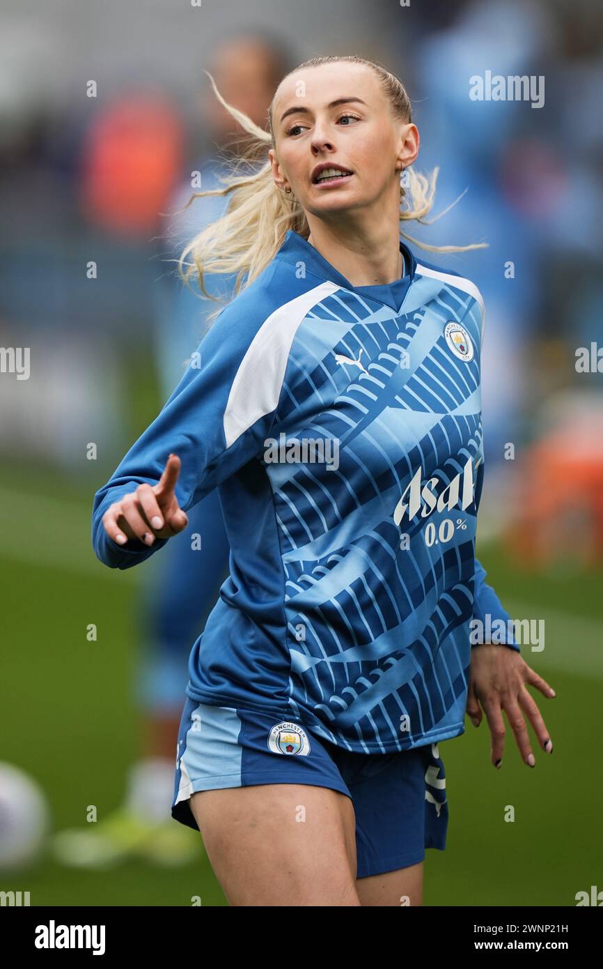 Manchester City Frauen gegen Everton Frauen. Damen Super League. 2. März 2024 Joie Stadium Manchester MANCHESTER ENGLAND - 2. März: Chloe Kelly aus Manchester City während des Women’s Super League Spiels zwischen Manchester City und Everton im Joie Stadium am 2. März 2024 in Manchester England. Stockfoto