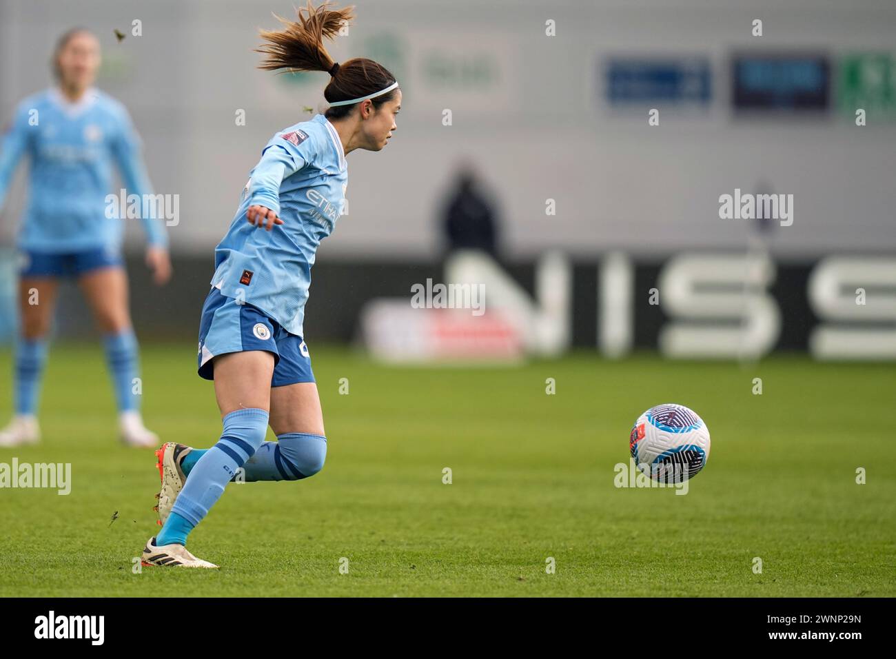 Manchester City Frauen gegen Everton Frauen. Damen Super League. März 2024 Joie Stadium Manchester Manchester ENGLAND - 2. März: Yui Hasegavva aus Manchester City während des Women’s Super League Spiels zwischen Manchester City und Everton im Joie Stadium am 2. März 2024 in Manchester England. Stockfoto