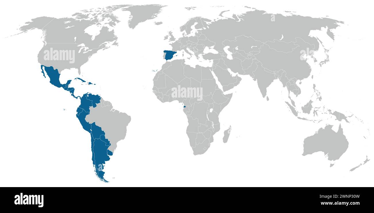 Spanischsprachige Länder auf der politischen Karte der Welt Stock Vektor