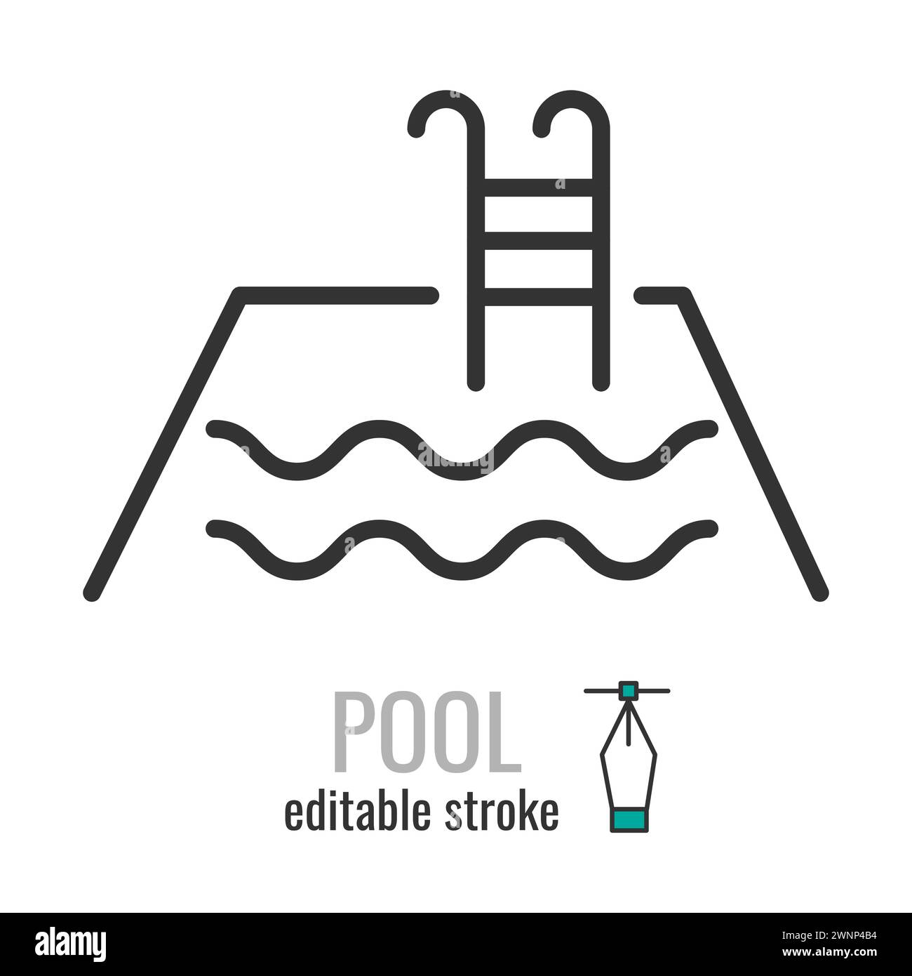 Symbol für Poolzeile. Symbol für den Swimmingpool im linearen Stil. Schwimmen mit Leiterschild. Urlaubshotel-Konzept. Bearbeitbare Kontur. Vektorgrafik Abbildung EPS 10 Stock Vektor