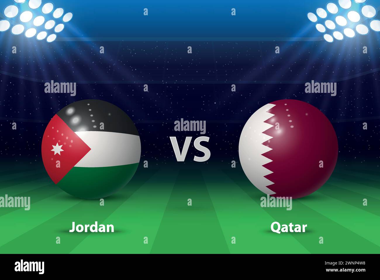 Jordanien gegen Katar. K.-o.-Finale Asien 2023, Fußball-Anzeigetafel-Broadcast-Vorlage Stock Vektor