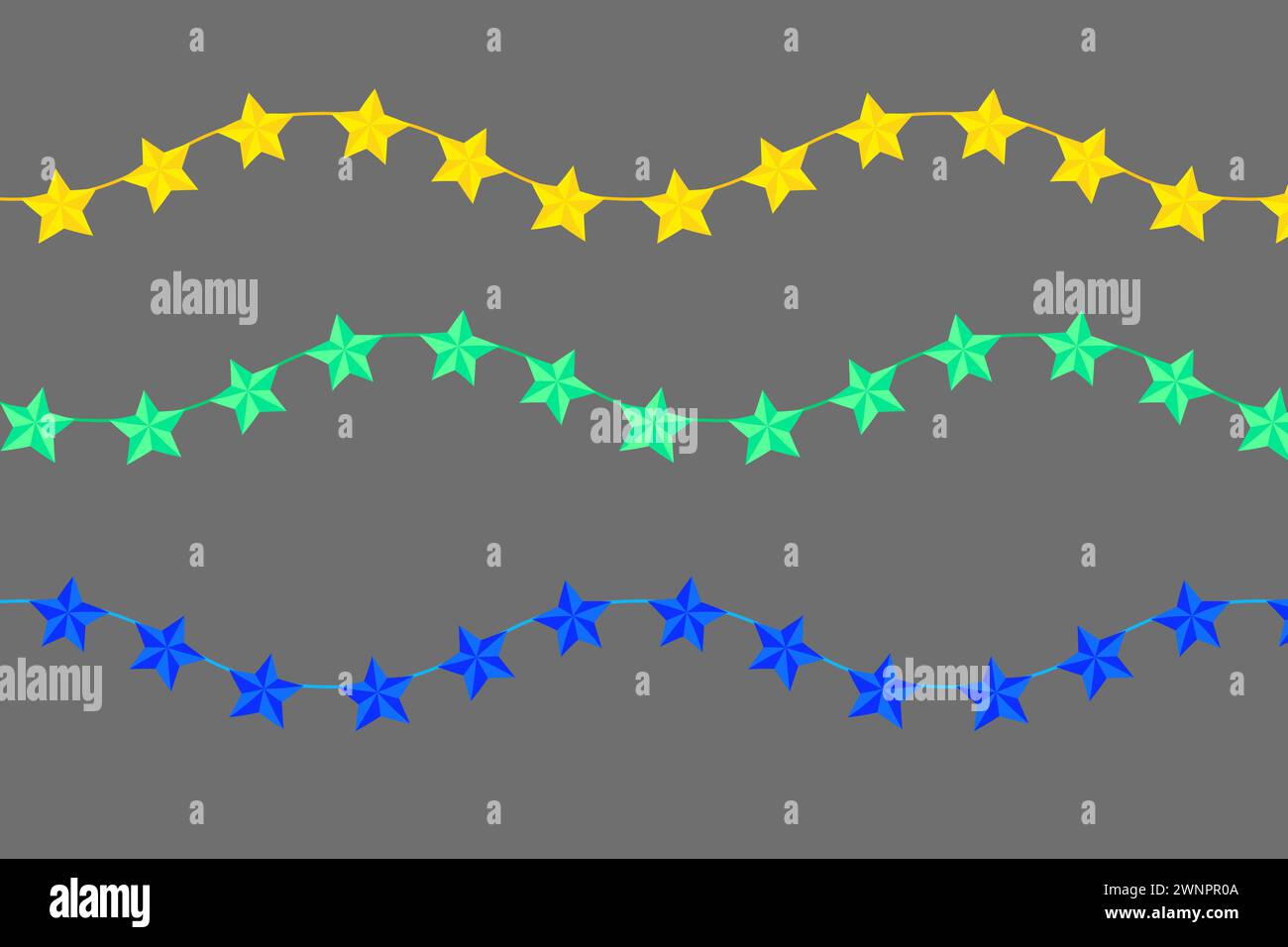 Drei wellige Sternenlinien in Gelb, Petrol und Blau auf grauem Hintergrund. Vektorabbildung. EPS 10. Stock Vektor