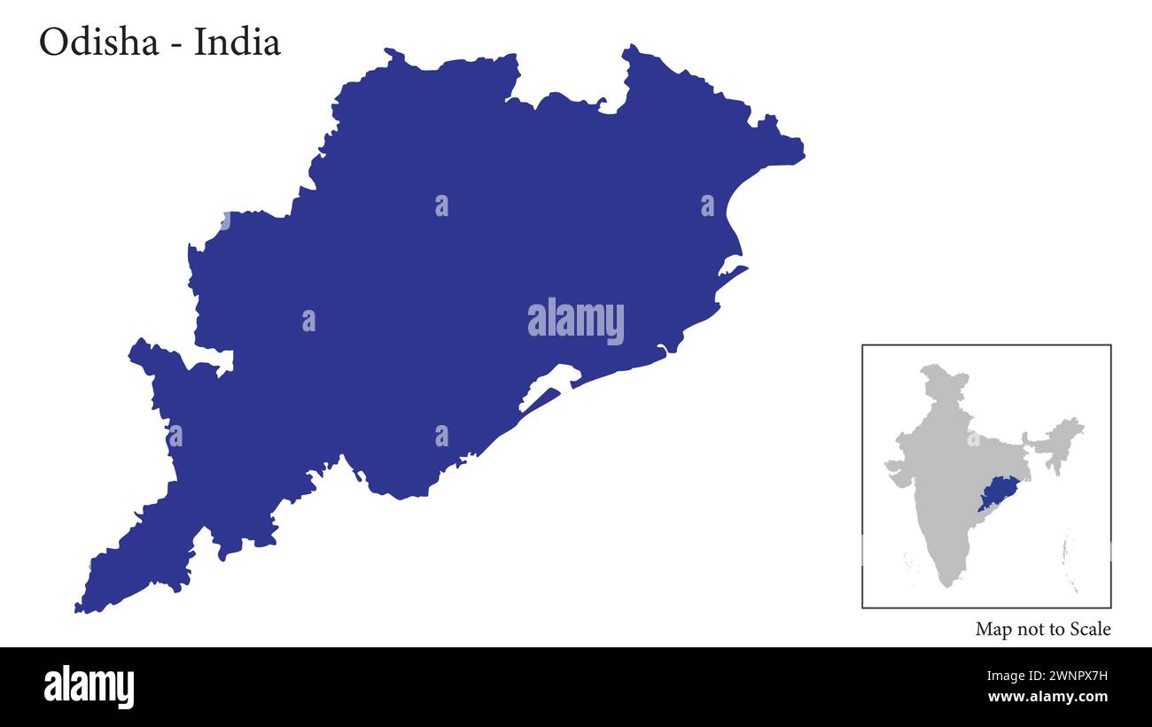 Odisha, Indien, Vektorkarte isoliert auf weißem Hintergrund Stock Vektor