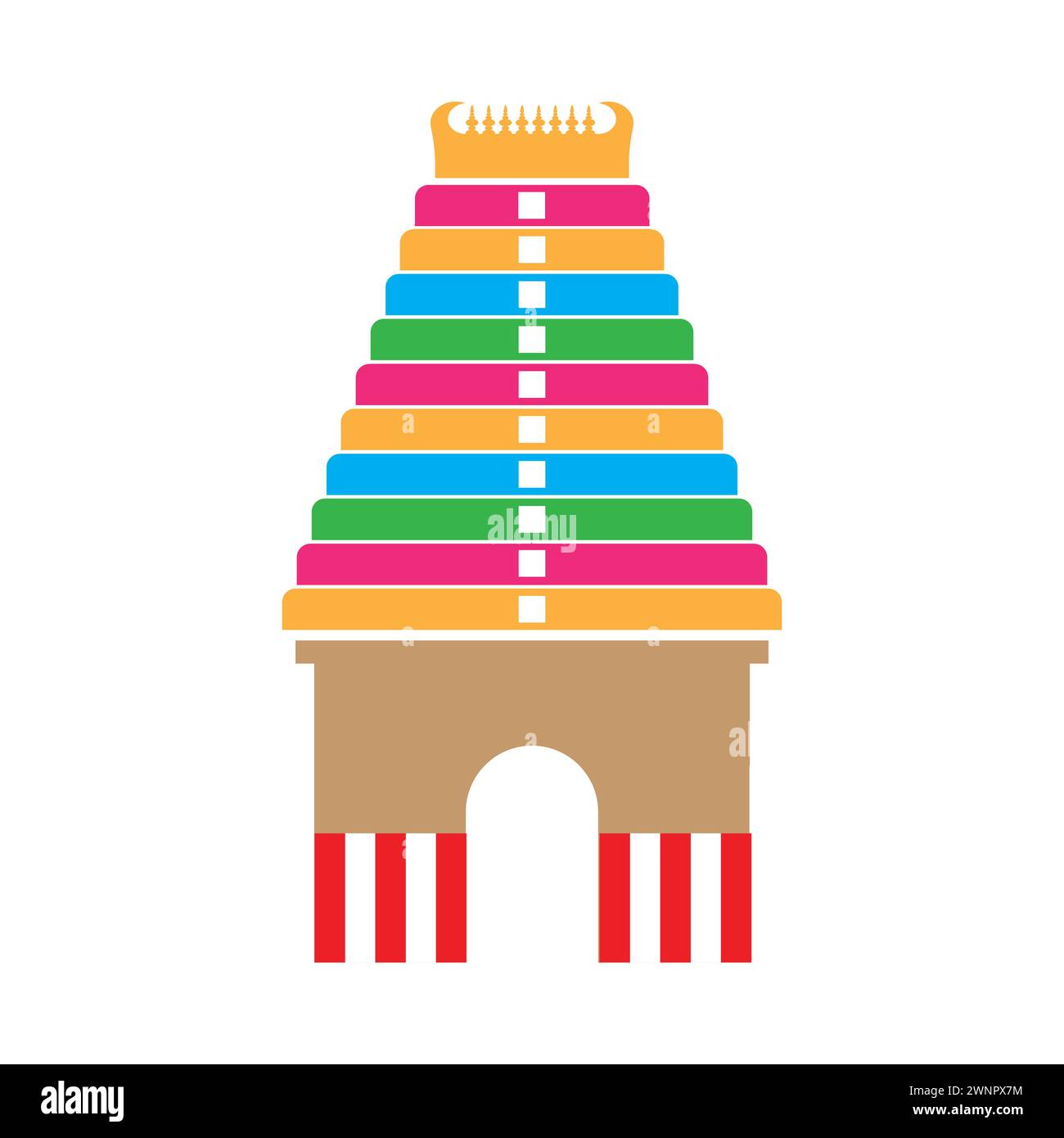 Hindu Tempel Vektor Illustration, dravidische Architektur Tamil Nadu, Indien Stock Vektor