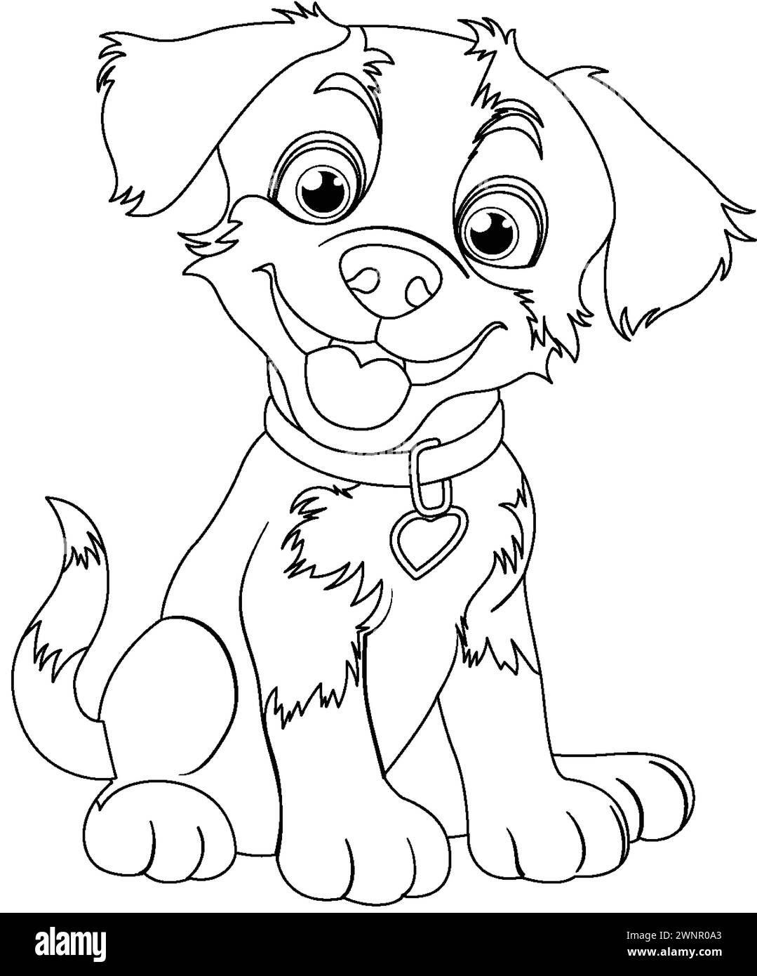 Schwarz-weiß-Zeichnung eines fröhlichen Welpen Stock Vektor