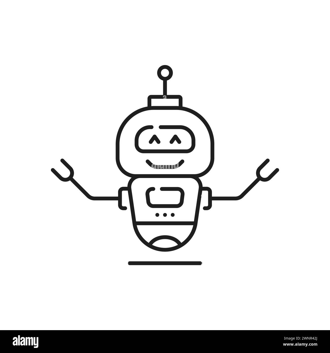 Symbol für Roboterlinie und -Kontur. Isolierter Vektorautomat oder Symbol für künstliche Intelligenz. Tech-Zeichen für futuristische Chatbot-Innovationen mit optimiertem Design, das das Wesen moderner Robotik vermittelt Stock Vektor