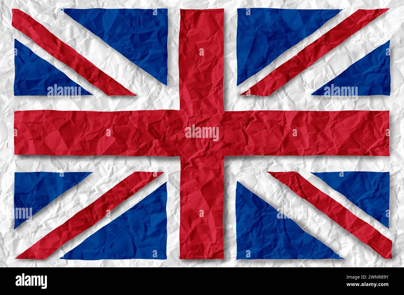 Die britische Papierflagge ist ein altes britisches Vintage-Symbol für Patriotismus und englische Kultur auf einer antik strukturierten britischen Regierung Stockfoto
